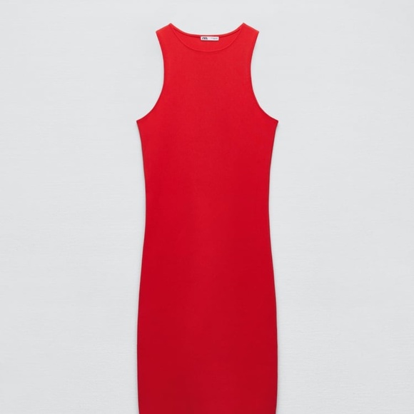 Zara SCULPT MIDI Red DRESS - Picture 3 of 5